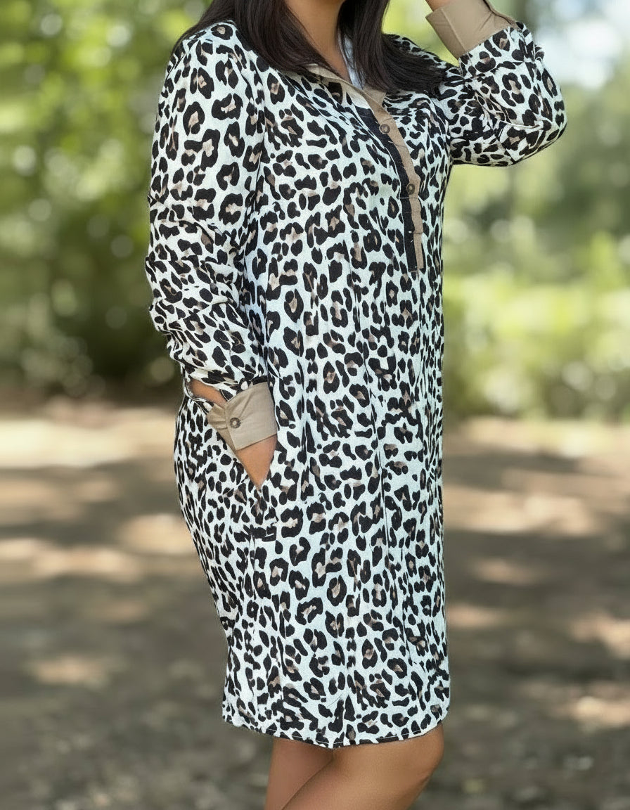 Multicolor Leopard Print Collared Dress