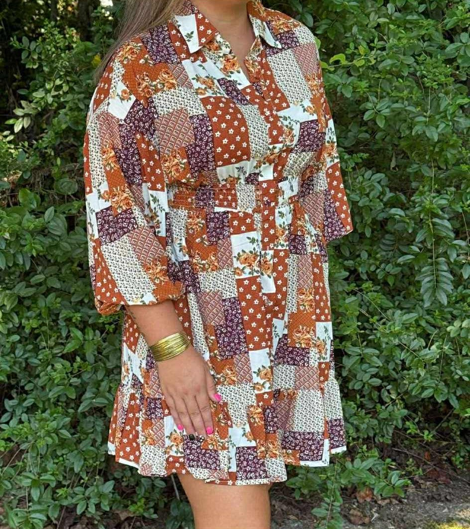 Boho Floral Patchwork Mini Dress