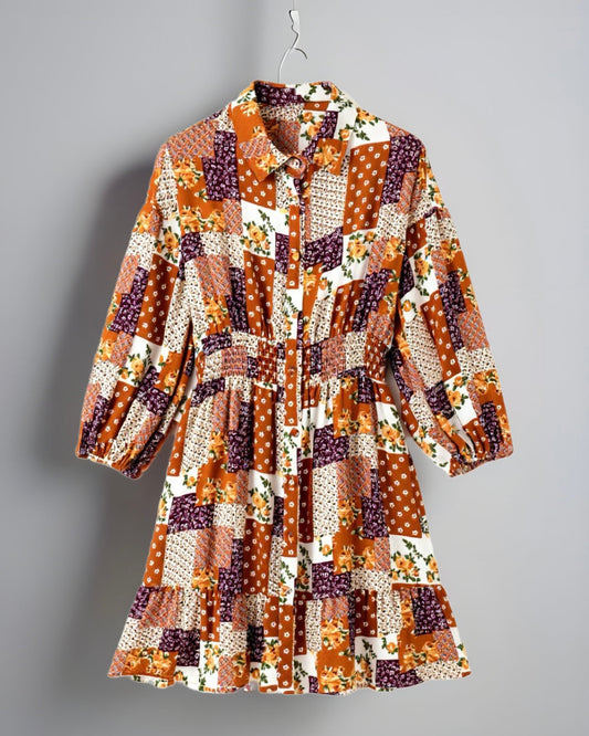 Boho Floral Patchwork Mini Dress