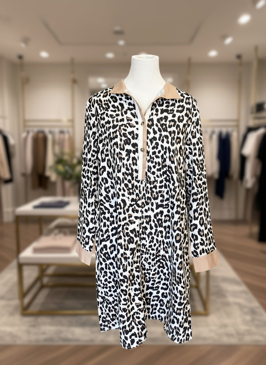 Multicolor Leopard Print Collared Dress