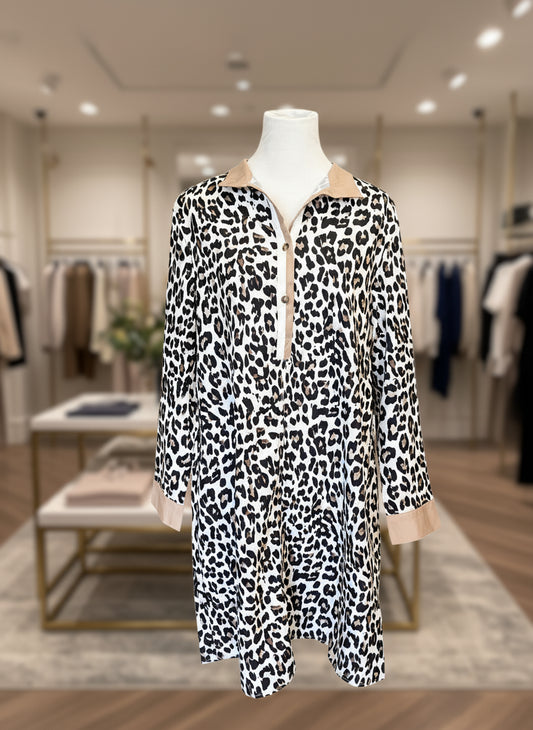 Multicolor Leopard Print Collared Dress